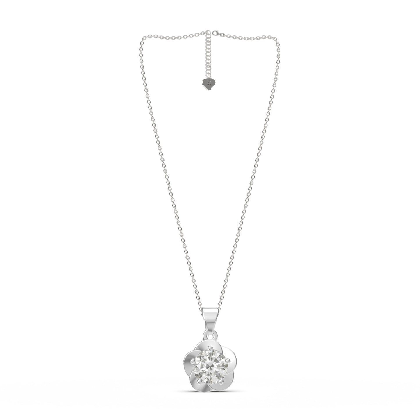 Silver Floral Flower Solitaire Pendant