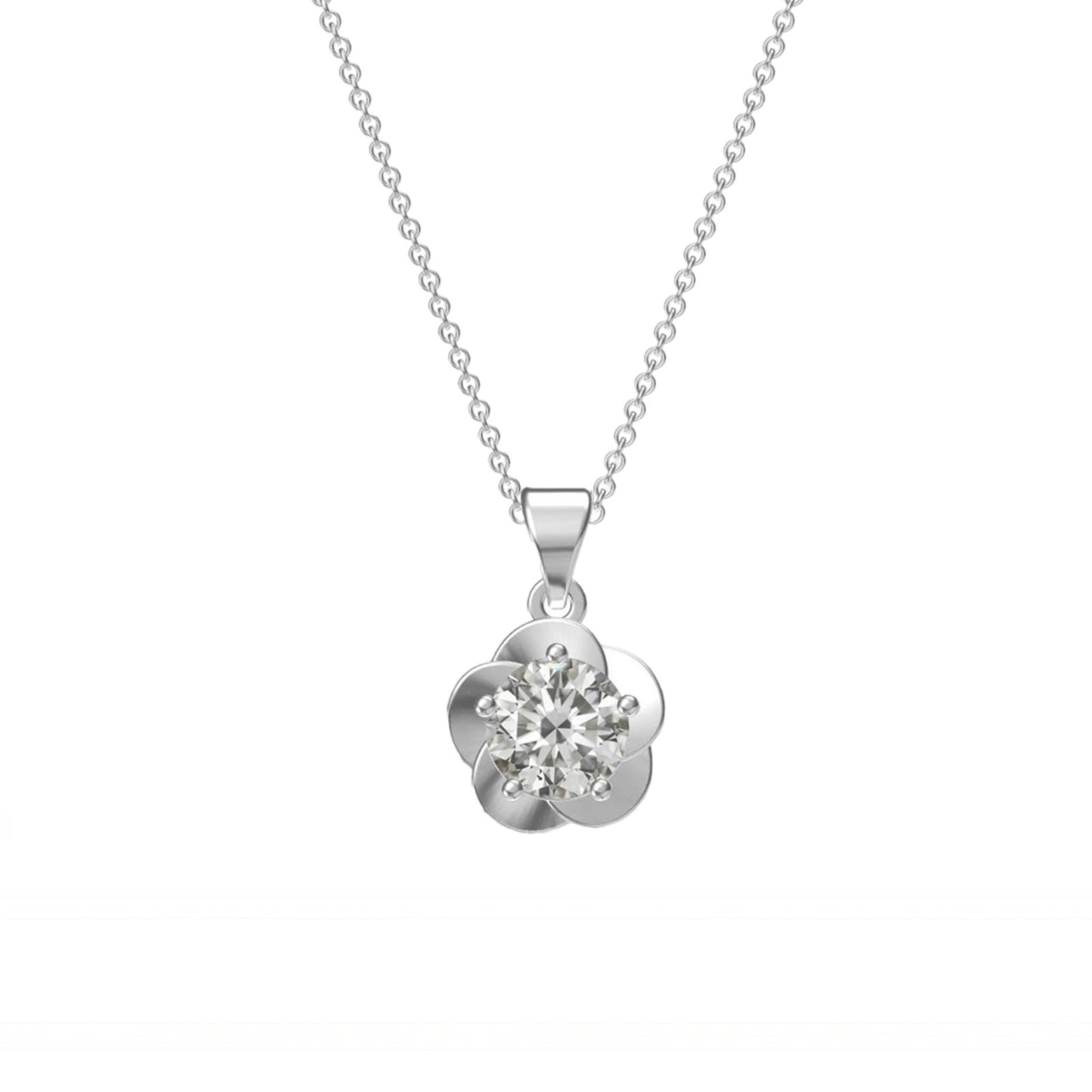 Silver Floral Flower Solitaire Pendant