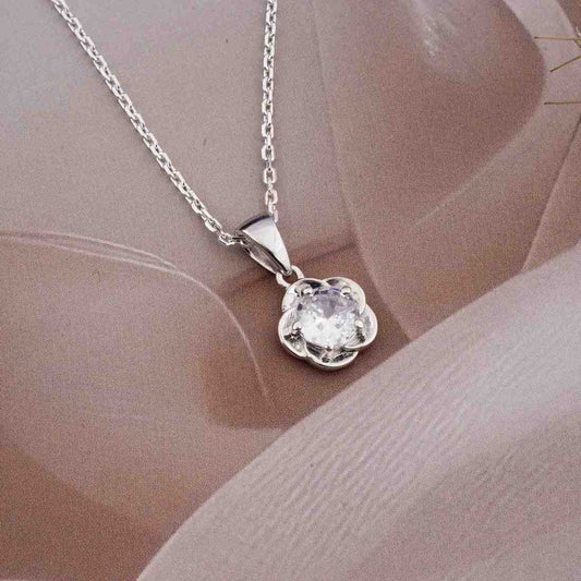 Silver Floral Flower Solitaire Pendant