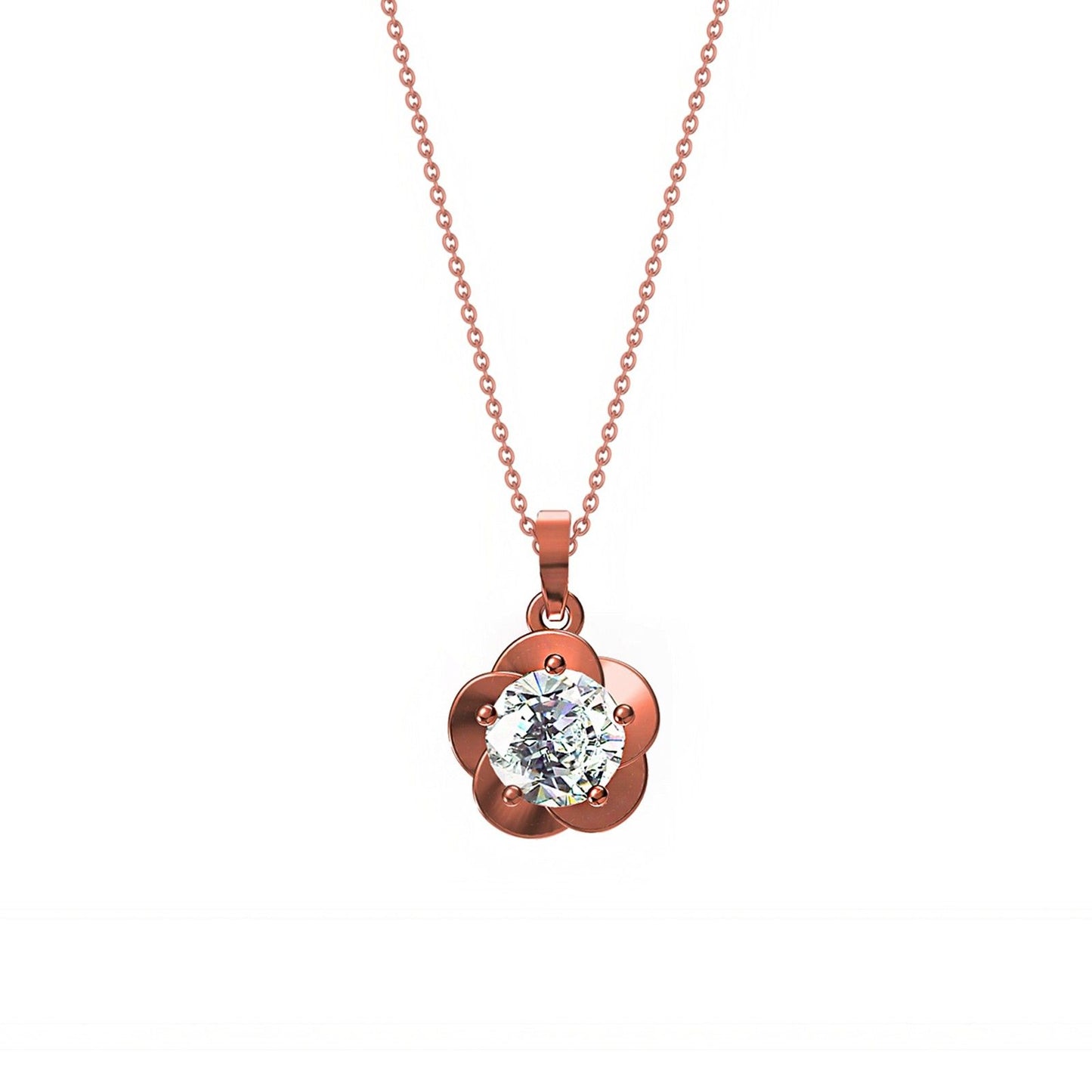 Rose Gold Floral Flower Solitaire Pendant