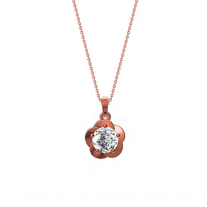 Rose Gold Floral Flower Solitaire Pendant