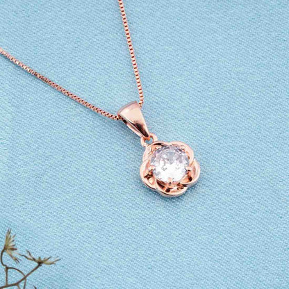 Rose Gold Floral Flower Solitaire Pendant