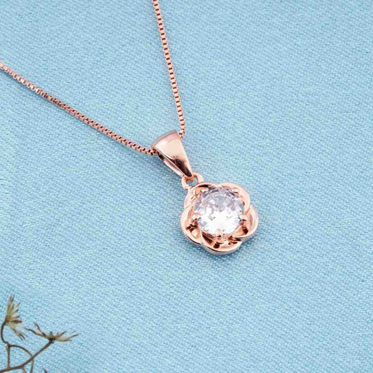 Rose Gold Floral Flower Solitaire Pendant