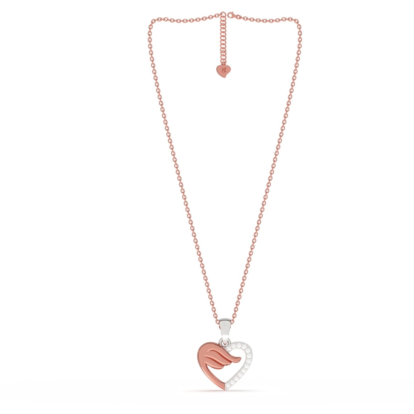 Rose And White Gold Angel wing Heart Pendant with Chain