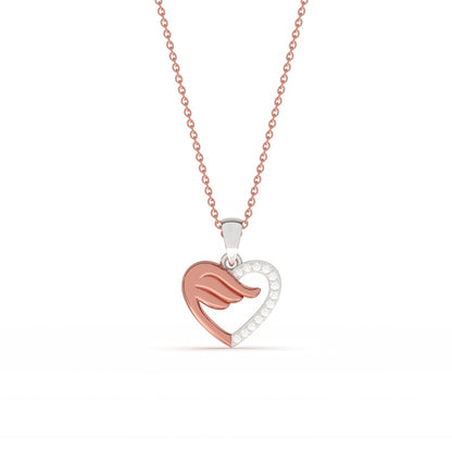 Rose And White Gold Angel wing Heart Pendant with Chain