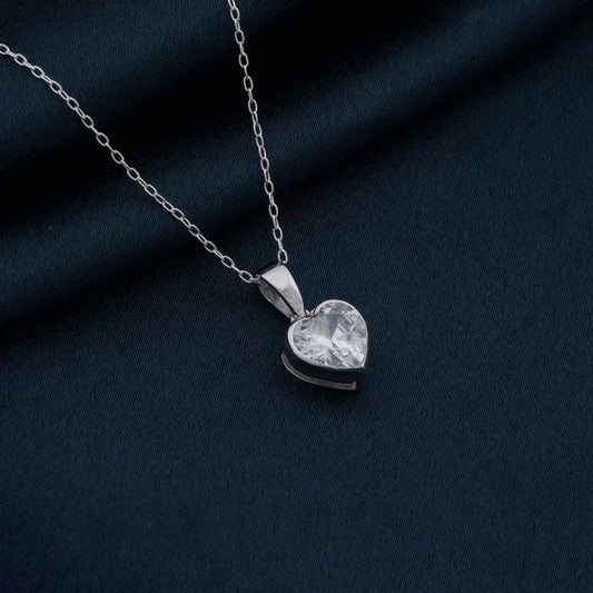 Silver Solitaire Heart Bazel Set Pendant