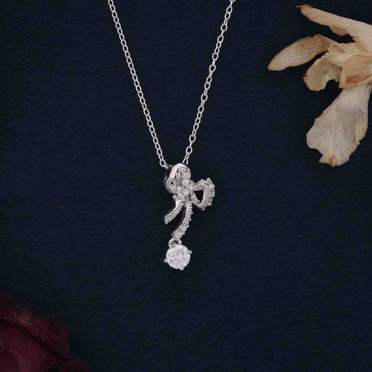 Silver Bow Knot  Necklace