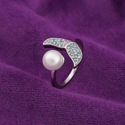 Silver Blue Dolphin Pearl Ring