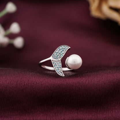 Silver Blue Dolphin Pearl Ring