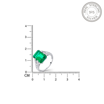 Silver Green Emerald Solitaire Silver Ring