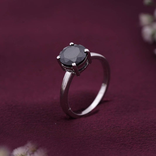 Silver Round Black Diamond Solitaire Ring