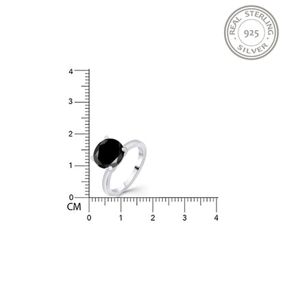 Silver Round Black Diamond Solitaire Ring