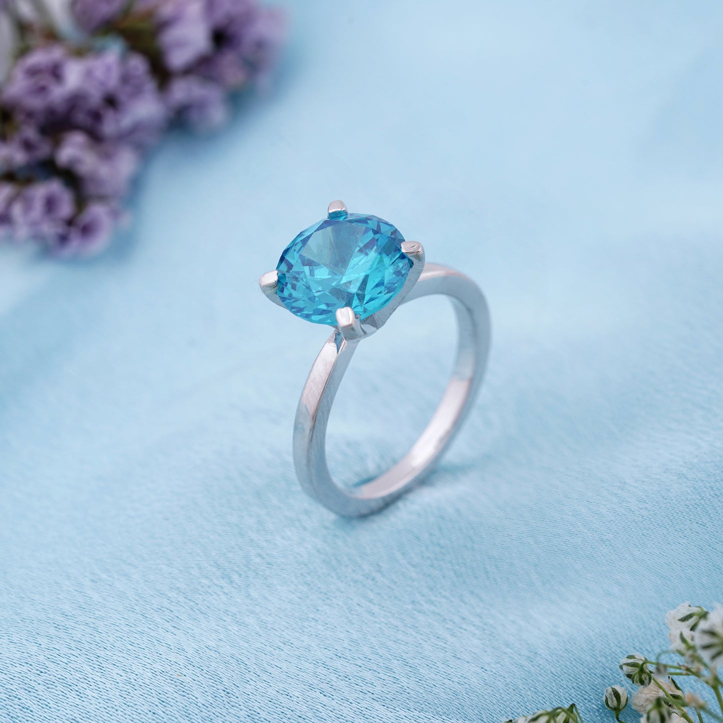 Silver Blue Topaz Solitaire Ring