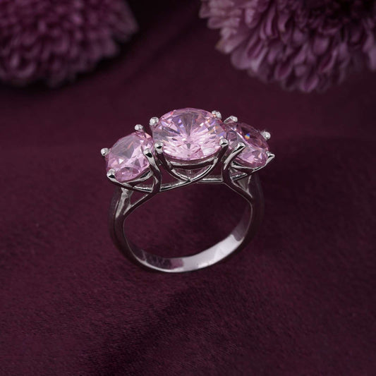 Silver Three Stone Pink Sapphire Ring