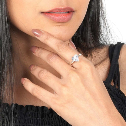 Silver Heart Solitaire Zircon Ring