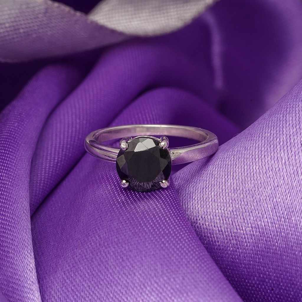 Silver Solitaire Black Diamond Ring