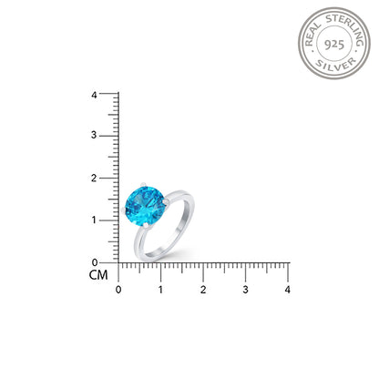 Silver Blue Topaz Diamond Solitaire Ring