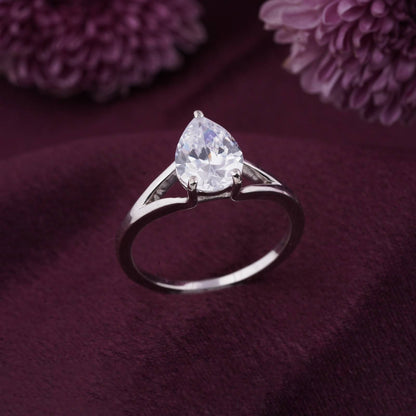 Silver Pear Shank Zircon Ring