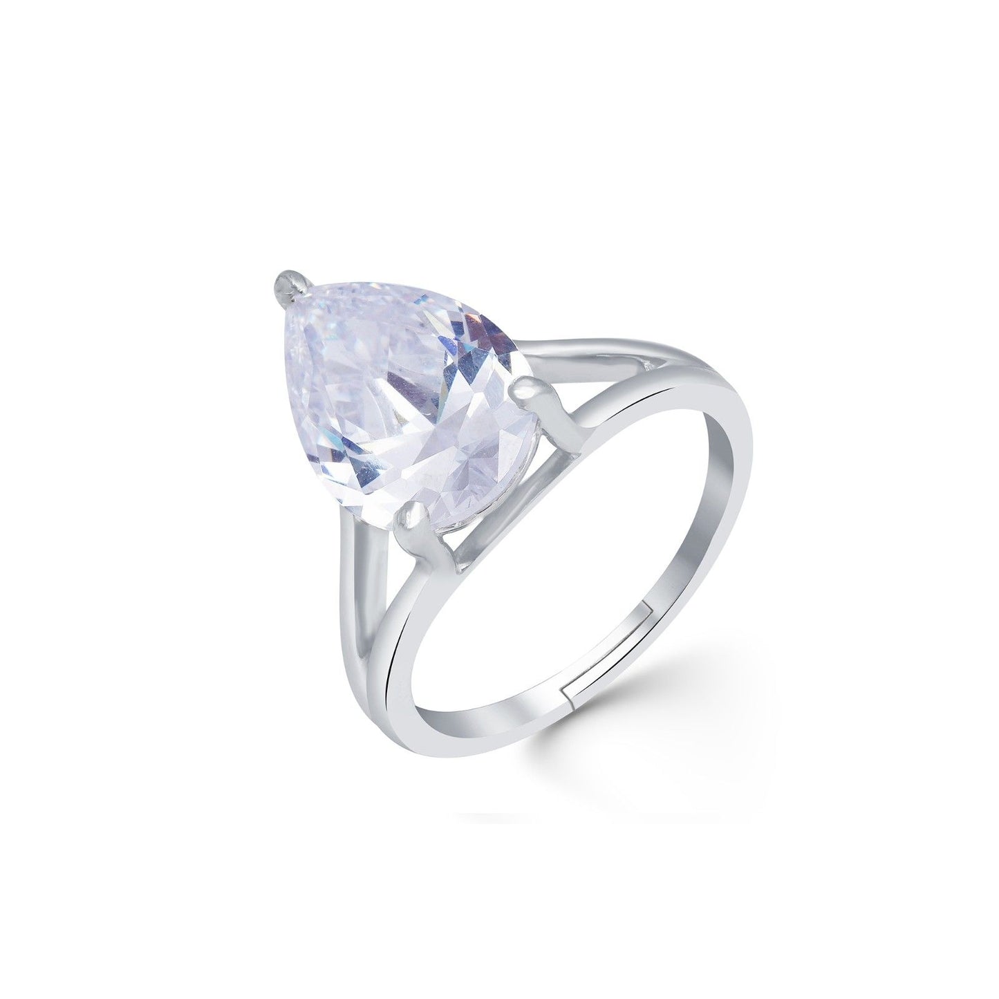 Silver Pear Shank Zircon Ring