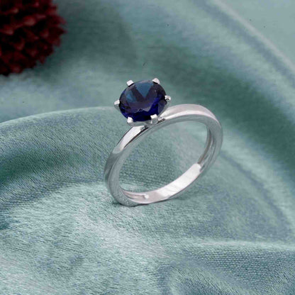 Silver Solitaire Sapphire Ring