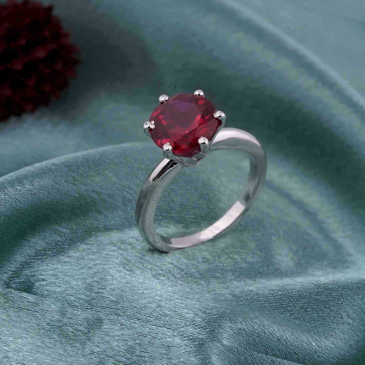 Silver Solitaire Pink Ruby Ring