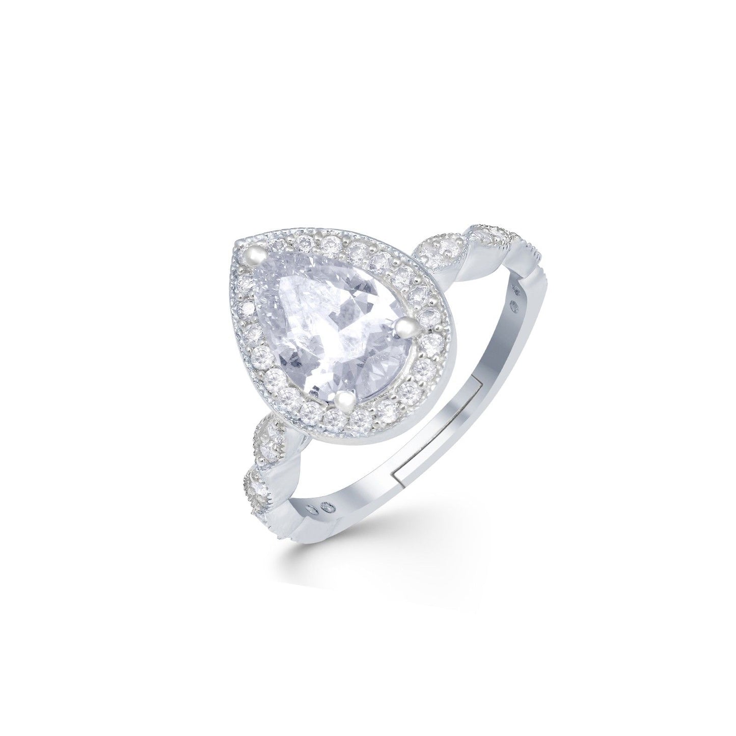 Silver Halo Pear Zircon Ring