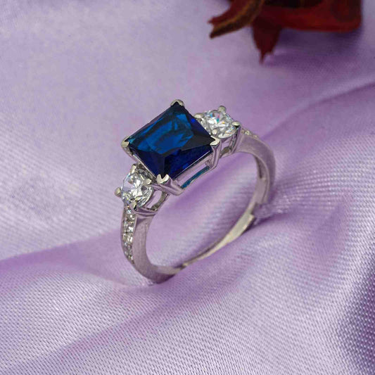 Silver Sapphire Princess Ring