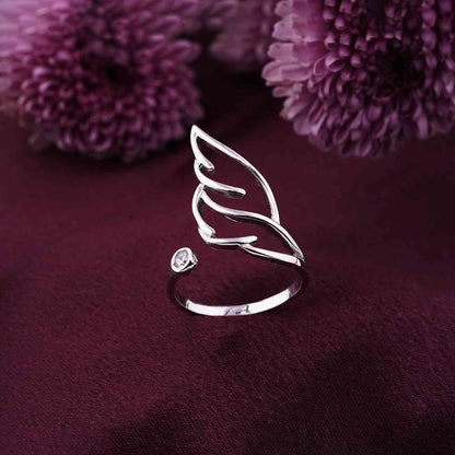 Silver Cubic Zirconia Angle Feather Promise Ring