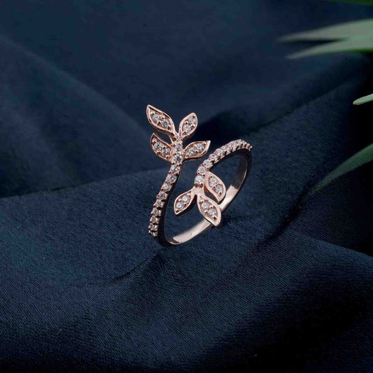 Silver Cubic Zirconia Love Leaf Ring