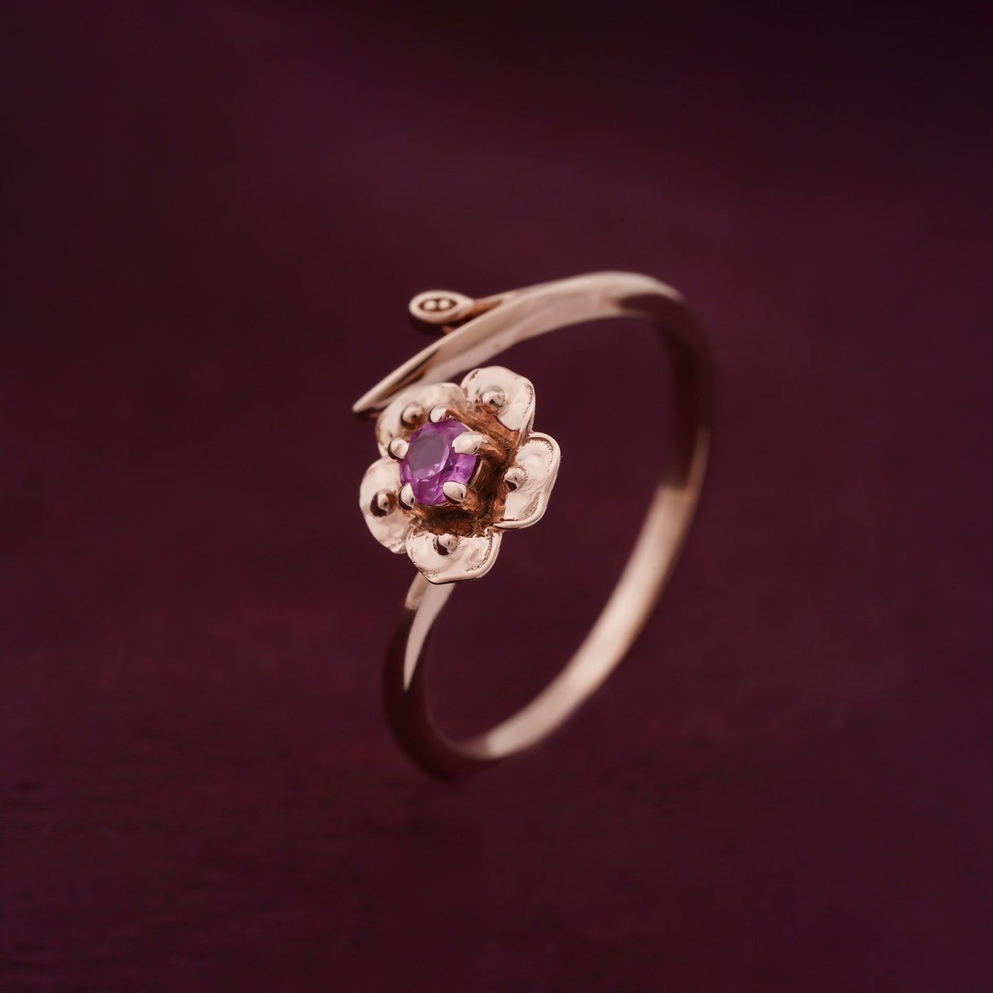 Rose Gold Purple Flower Ring