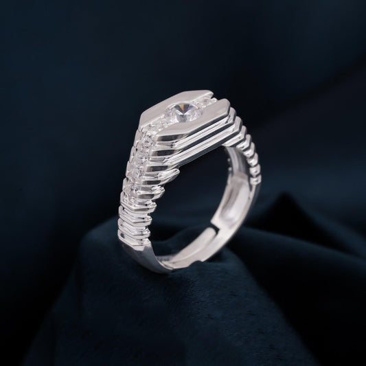 Silver CZ Chest Men's Band Ring