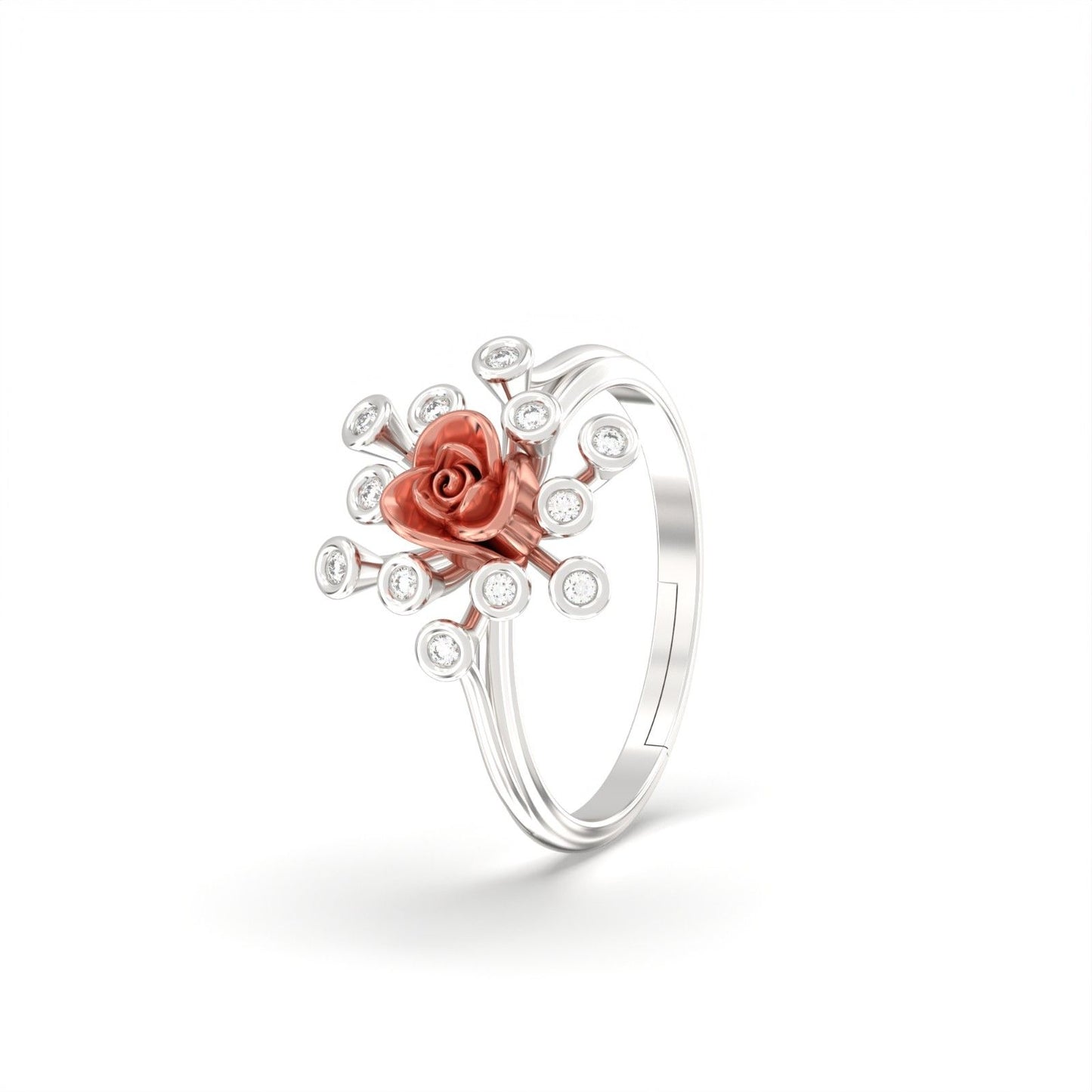 Rose Gold Rose Design Two Tone Ring