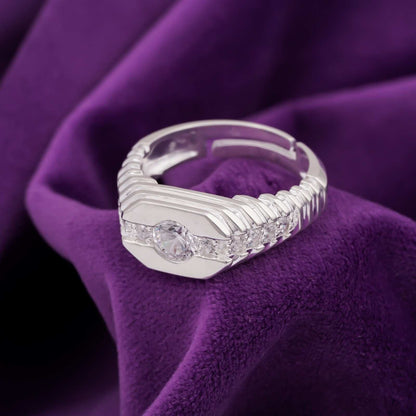 Silver CZ Chest Men's Band Ring