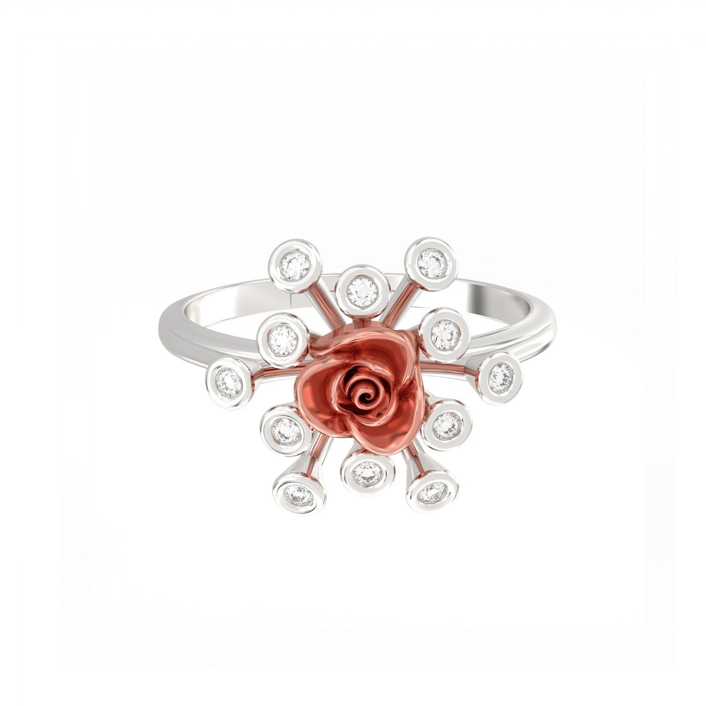 Rose Gold Rose Design Two Tone Ring