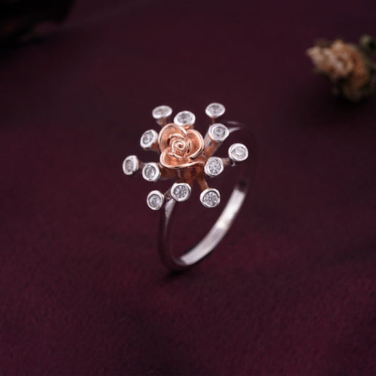 Rose Gold Rose Design Two Tone Ring