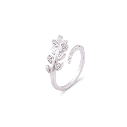 Silver Zircon Leaf Ring