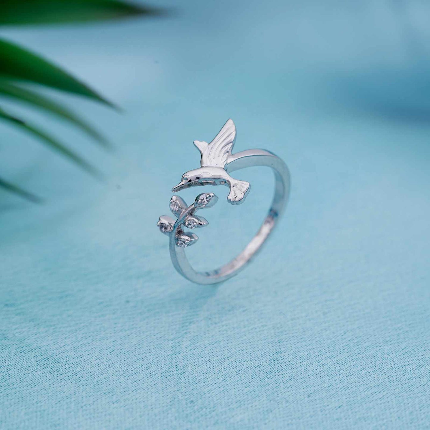 Silver Emerald Bird Ring For Women