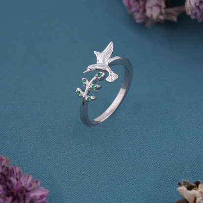 Silver Emerald Bird Ring For Women