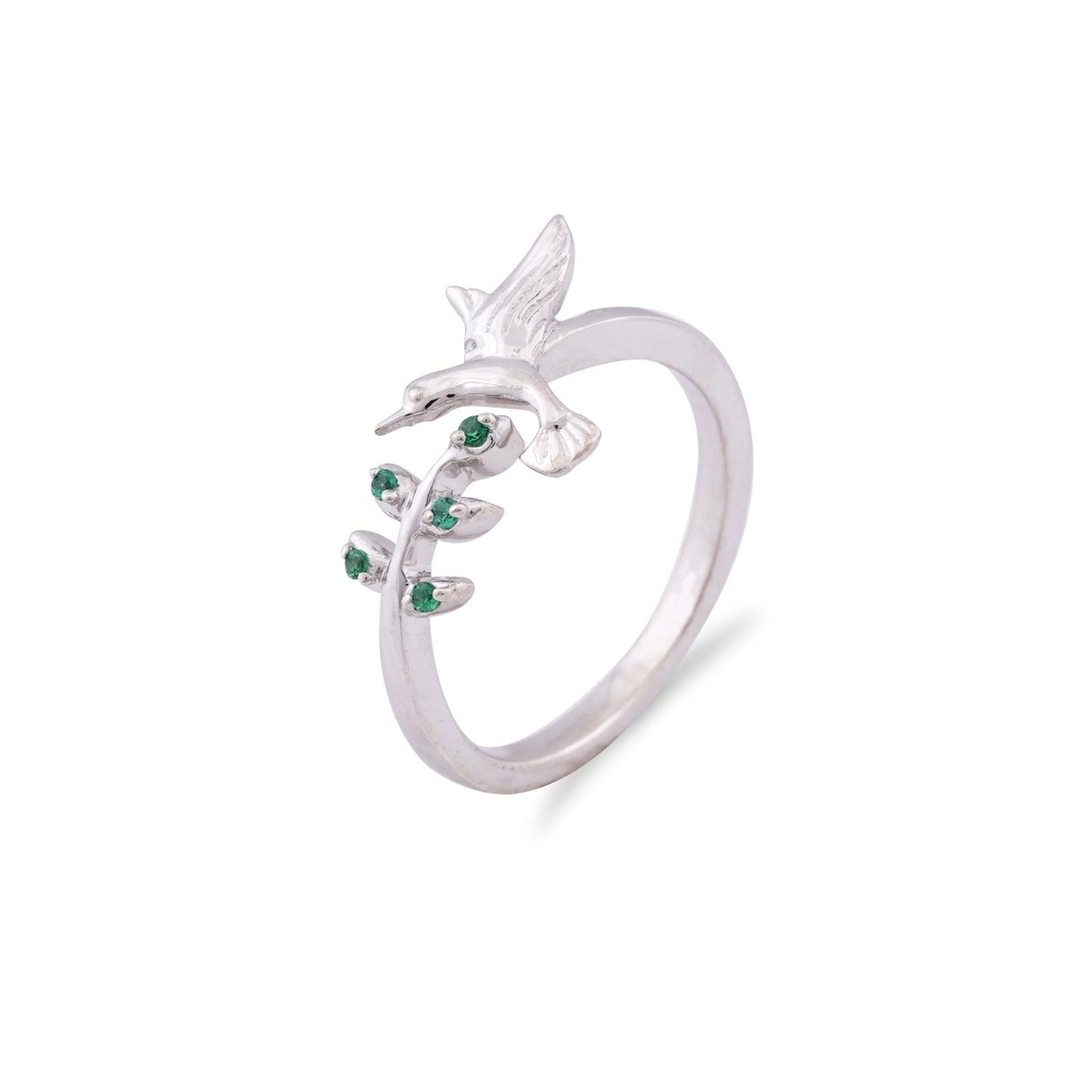 Silver Emerald Bird Ring For Women