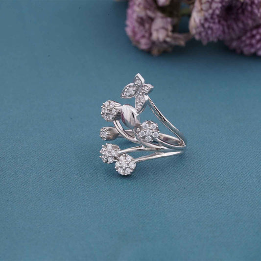 Silver Butterfly Flower Ring