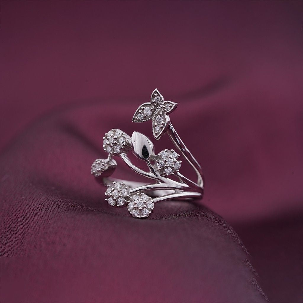 Silver Butterfly Flower Ring