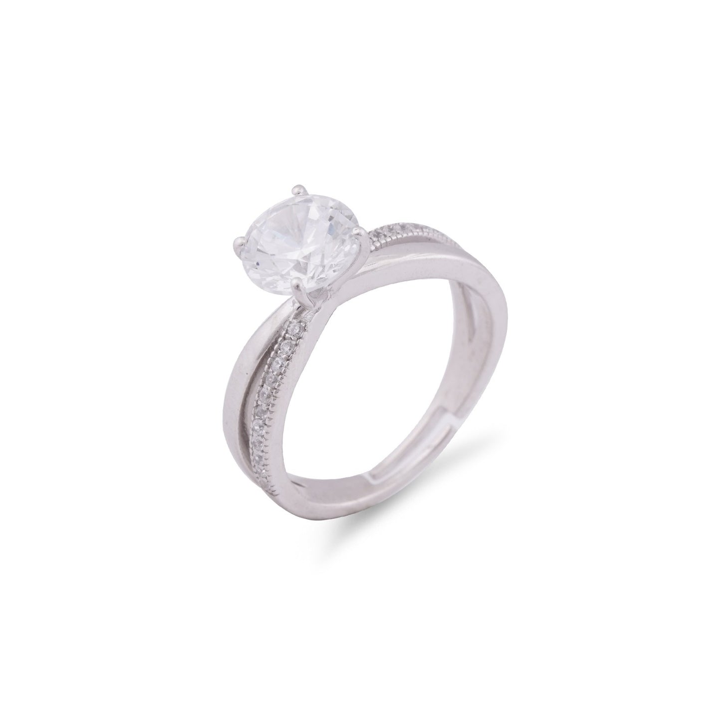 Silver Twisted Band Solitaire Ring