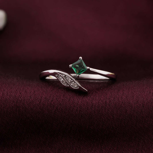 Silver Green Artistic Wings Ring