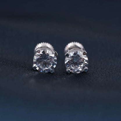 Silver Sphere Screw Stud Earrings