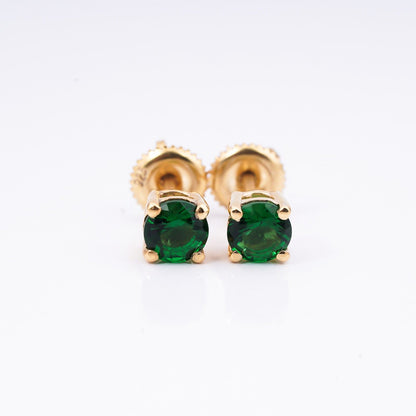 Silver Green Emerald Solitaire Studs Earring