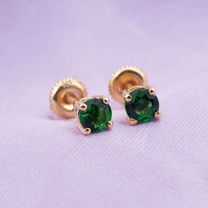 Silver Green Emerald Solitaire Studs Earring