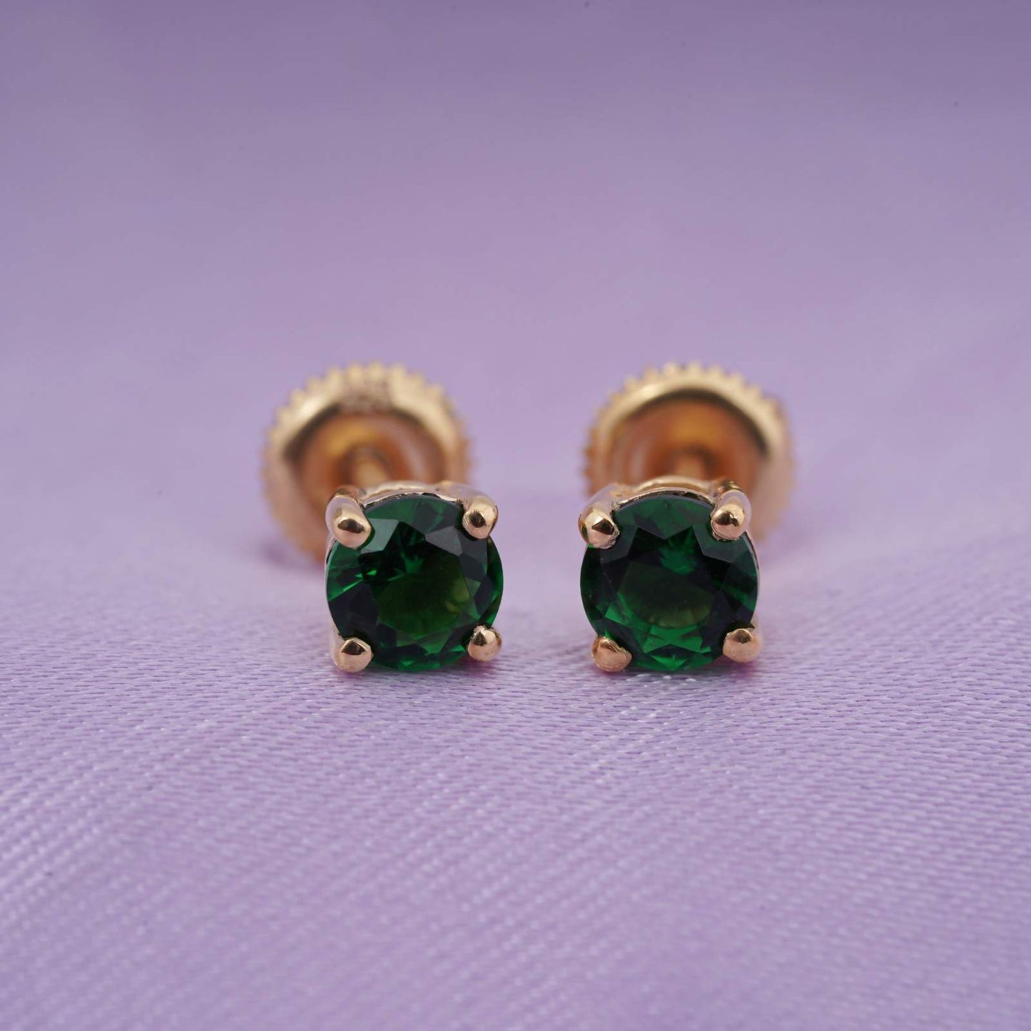 Silver Green Emerald Solitaire Studs Earring