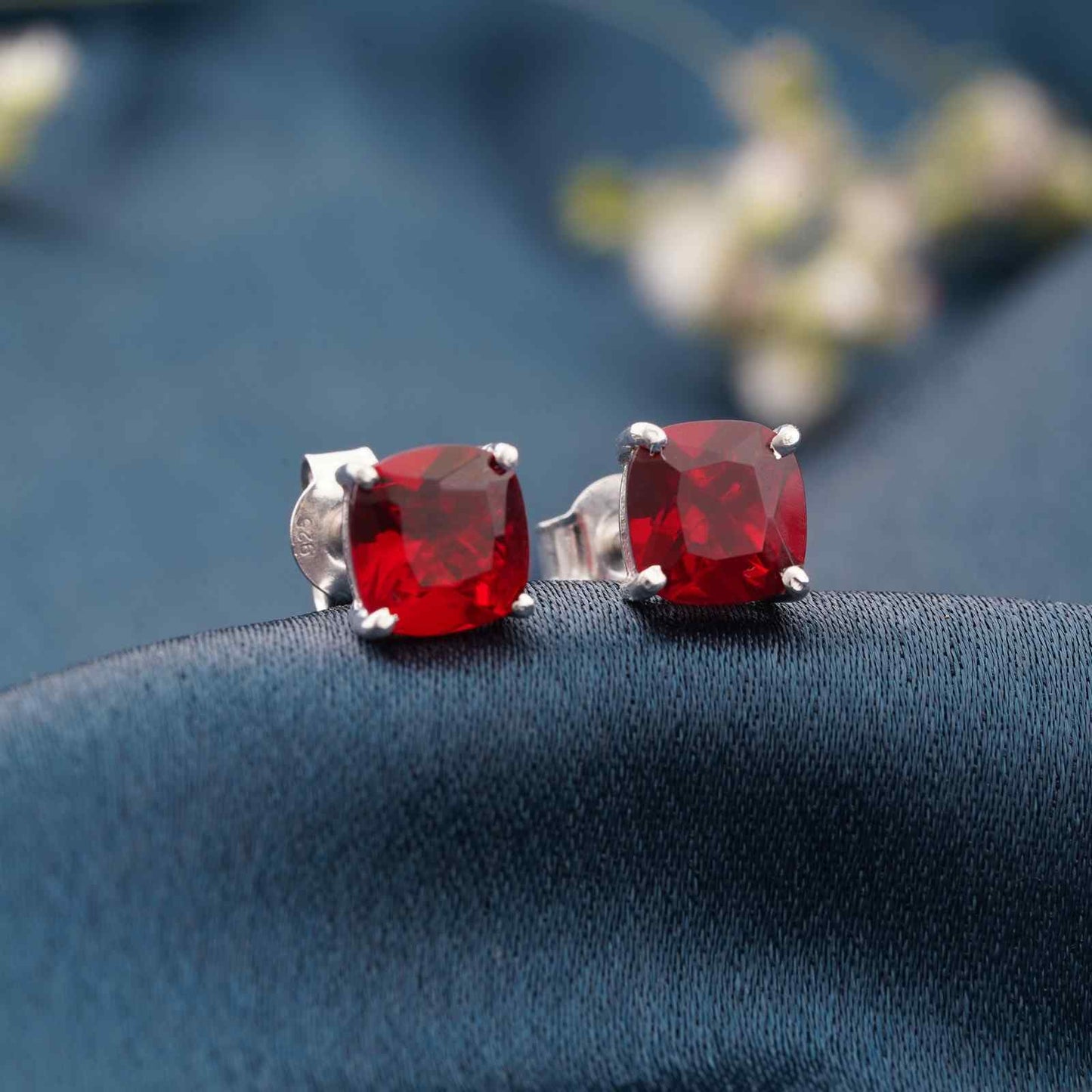 Silver Grace Ruby Stud Earrings