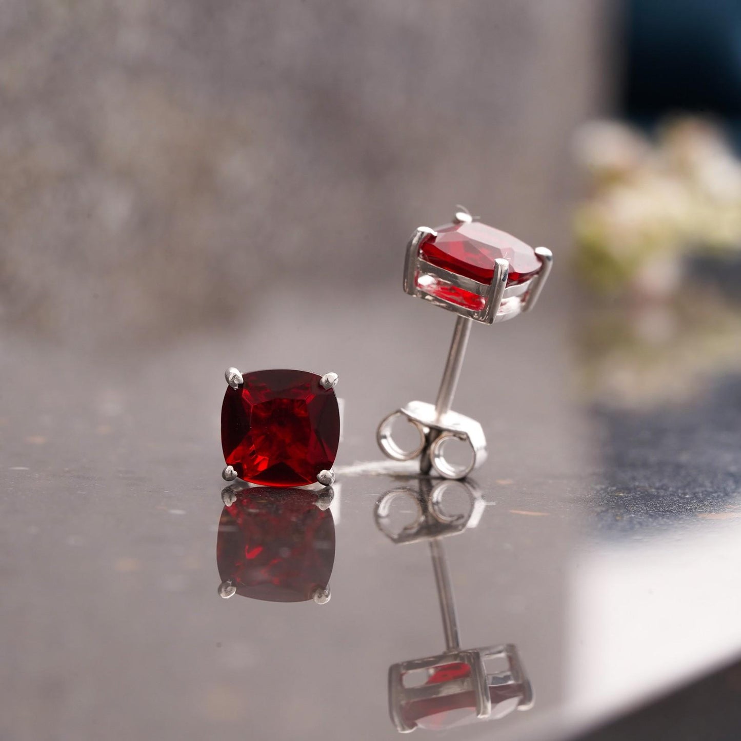 Silver Grace Ruby Stud Earrings