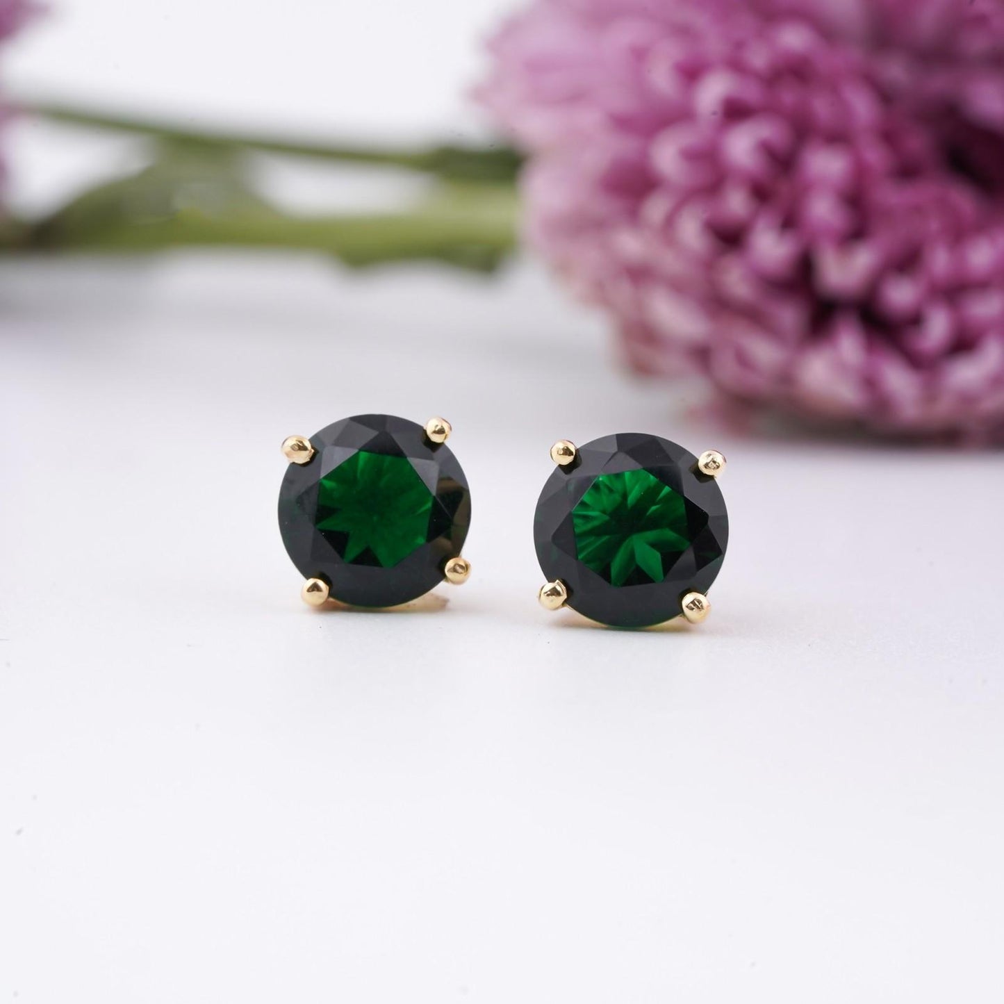 Golden Mini Emerald Stud Earrings